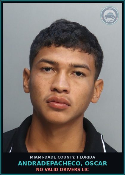 CCW arrest card for ANDRADEPACHECO, OSCAR in Miami-Dade County: NO VALID DRIVERS LIC