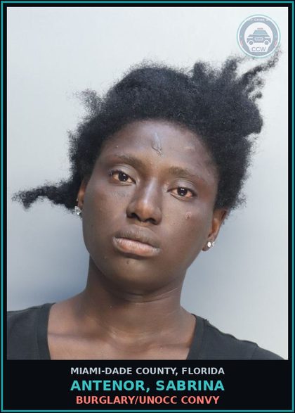 CCW arrest card for ANTENOR, SABRINA in Miami-Dade County: BURGLARY/UNOCC CONVY