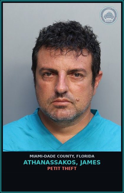 CCW arrest card for ATHANASSAKOS, JAMES in Miami-Dade County: PETIT THEFT