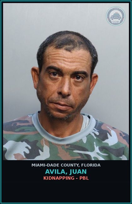 CCW arrest card for AVILA, JUAN in Miami-Dade County: KIDNAPPING - PBL