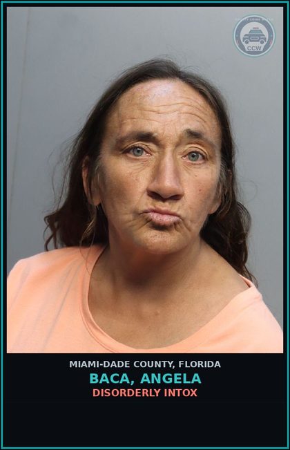 CCW arrest card for BACA, ANGELA in Miami-Dade County: DISORDERLY INTOX