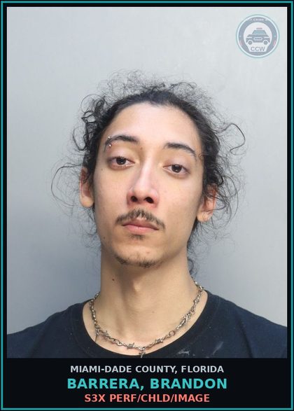 CCW arrest card for BARRERA, BRANDON in Miami-Dade County: s3x PERF/chld/IMAGE
