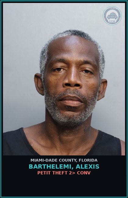 CCW arrest card for BARTHELEMI, ALEXIS in Miami-Dade County: PETIT THEFT 2> CONV