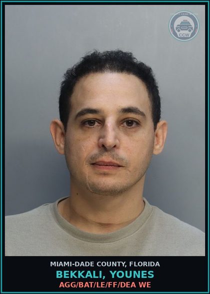 CCW arrest card for BEKKALI, YOUNES in Miami-Dade County: AGG/BAT/LE/FF/DEA WE