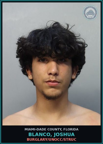 CCW arrest card for BLANCO, JOSHUA in Miami-Dade County: BURGLARY/UNOCC/STRUC