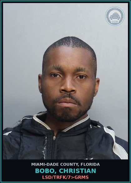 CCW arrest card for BOBO, CHRISTIAN in Miami-Dade County: LSD/TRFK/7>GRMS