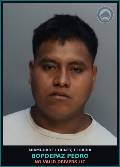 CCW arrest card for BOPDEPAZ PEDRO in Miami-Dade County: NO VALID DRIVERS LIC
