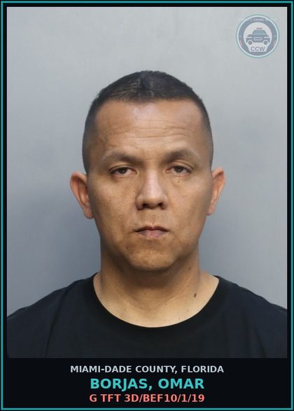 CCW arrest card for BORJAS, OMAR in Miami-Dade County: G TFT 3D/BEF10/1/19