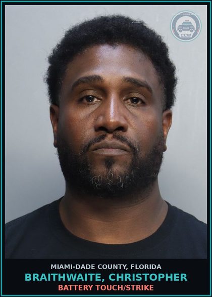 CCW arrest card for BRAITHWAITE, CHRISTOPHER in Miami-Dade County: chld NEG NO GR HARM