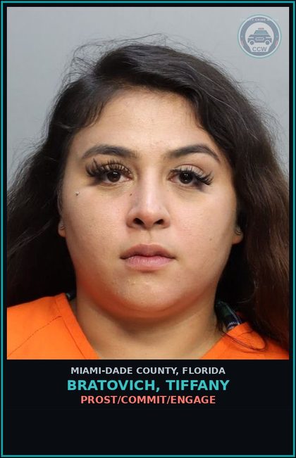 CCW arrest card for BRATOVICH, TIFFANY in Miami-Dade County: PROST/COMMIT/ENGAGE