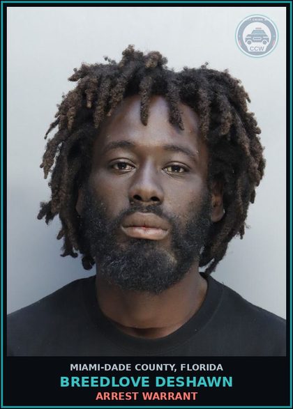 CCW arrest card for BREEDLOVE DESHAWN in Miami-Dade County: ARREST WARRANT