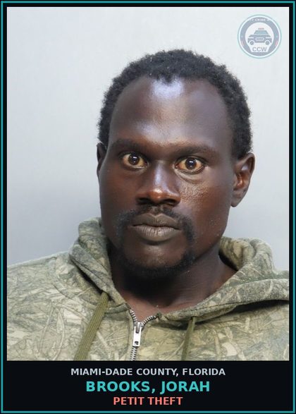 CCW arrest card for BROOKS, JORAH in Miami-Dade County: TRES PROP/AFTER WARN