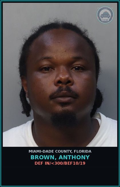 CCW arrest card for BROWN, ANTHONY in Miami-Dade County: DEF IN/<300/BEF10/19