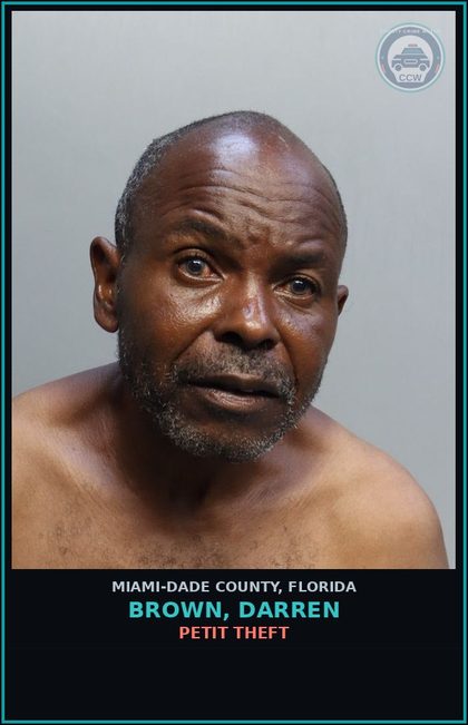 CCW arrest card for BROWN, DARREN in Miami-Dade County: PETIT THEFT
