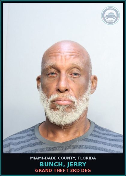 CCW arrest card for BUNCH, JERRY in Miami-Dade County: GRAND THEFT 3RD DEG