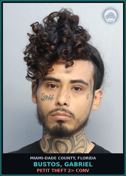 CCW arrest card for BUSTOS, GABRIEL in Miami-Dade County: PETIT THEFT 2> CONV