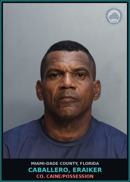 CCW arrest card for CABALLERO, ERAIKER in Miami-Dade County: CONT SUBS/POSS