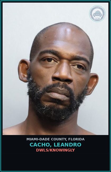 CCW arrest card for CACHO, LEANDRO in Miami-Dade County: DWLS/KNOWINGLY