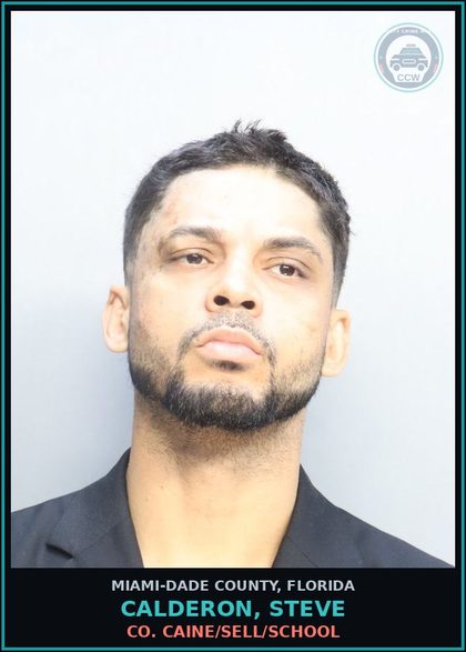 CCW arrest card for CALDERON, STEVE in Miami-Dade County: COCAINE/SELL/SCHOOL