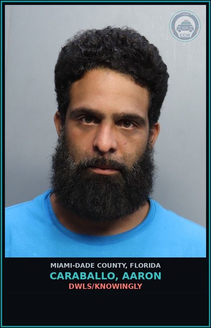 CCW arrest card for CARABALLO, AARON in Miami-Dade County: DWLS/KNOWINGLY
