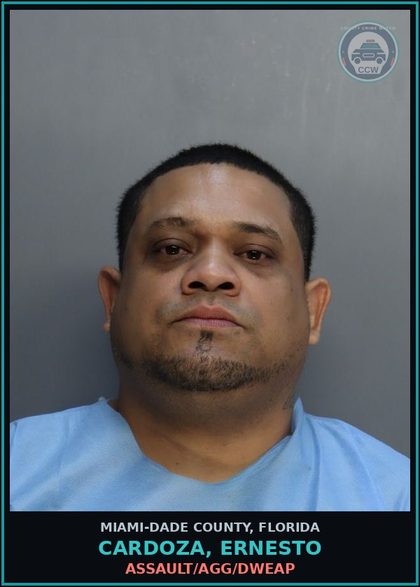 CCW arrest card for CARDOZA, ERNESTO in Miami-Dade County: ASSAULT/AGG/DWEAP
