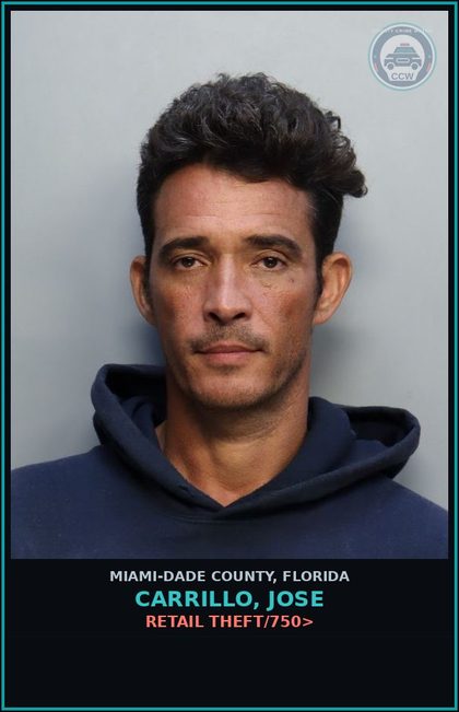CCW arrest card for CARRILLO, JOSE in Miami-Dade County: RETAIL THEFT/750>