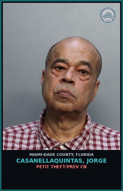 CCW arrest card for CASANELLAQUINTAS, JORGE in Miami-Dade County: PETIT THEFT/PREV CN