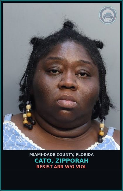 CCW arrest card for CATO, ZIPPORAH in Miami-Dade County: FLEE/ELUDE PO