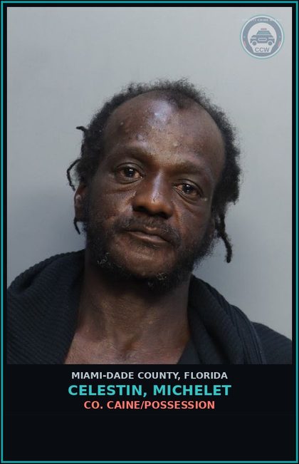 CCW arrest card for CELESTIN, MICHELET in Miami-Dade County: COCAINE/POSSESSION
