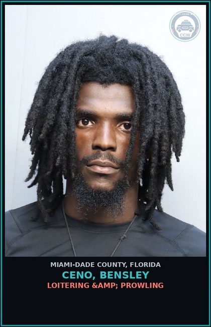 CCW arrest card for CENO, BENSLEY in Miami-Dade County: LOITERING &amp; PROWLING
