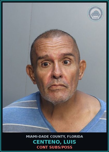 CCW arrest card for CENTENO, LUIS in Miami-Dade County: CONT SUBS/POSS