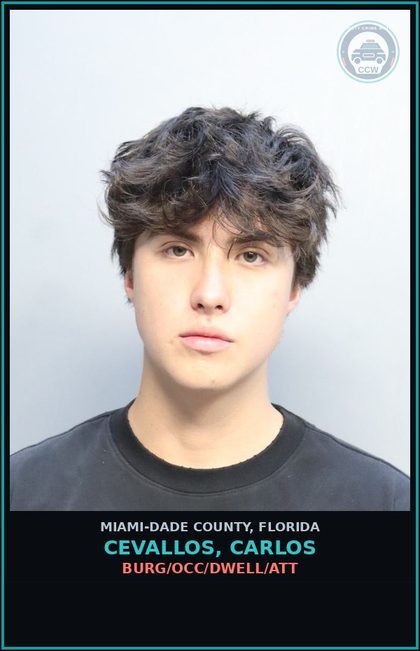 CCW arrest card for CEVALLOS, CARLOS in Miami-Dade County: BURG/OCC/DWELL/ATT