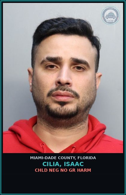 CCW arrest card for CILIA, ISAAC in Miami-Dade County: chld NEG NO GR HARM