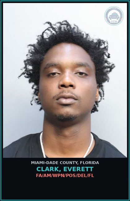 CCW arrest card for CLARK, EVERETT in Miami-Dade County: FA/AM/WPN/POS/DEL/FL