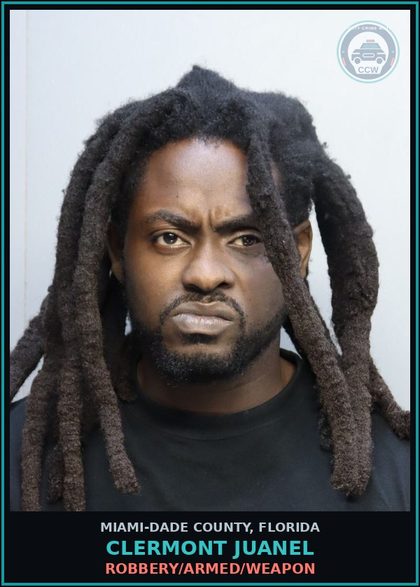 CCW arrest card for CLERMONT JUANEL in Miami-Dade County: BURG/ASLT/BATT - PBL