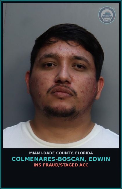 CCW arrest card for COLMENARES-BOSCAN, EDWIN in Miami-Dade County: INS FRAUD/STAGED ACC