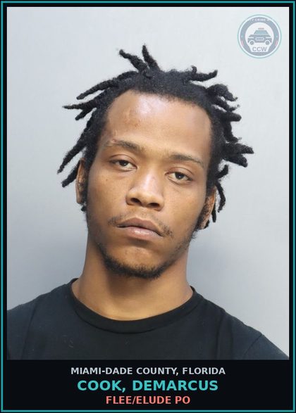 CCW arrest card for COOK, DEMARCUS in Miami-Dade County: FLEE/ELUDE PO