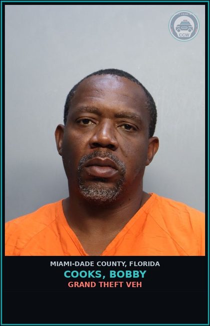 CCW arrest card for COOKS, BOBBY in Miami-Dade County: GRAND THEFT VEH