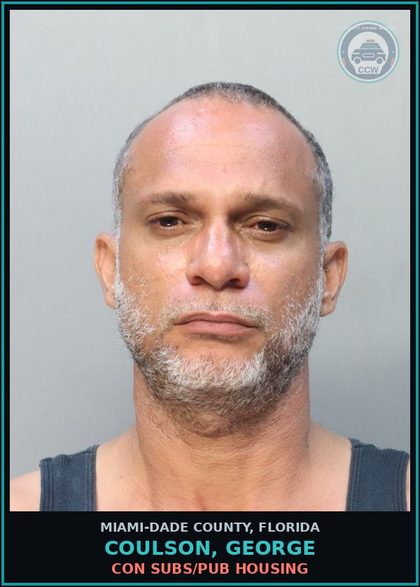 CCW arrest card for COULSON, GEORGE in Miami-Dade County: CON SUBS/PUB HOUSING