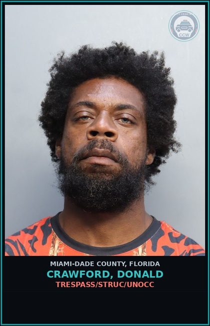 CCW arrest card for CRAWFORD, DONALD in Miami-Dade County: TRESPASS/STRUC/UNOCC