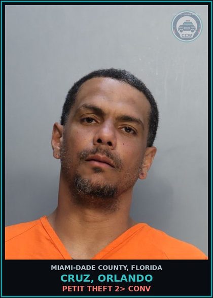 CCW arrest card for CRUZ, ORLANDO in Miami-Dade County: PETIT THEFT 2> CONV