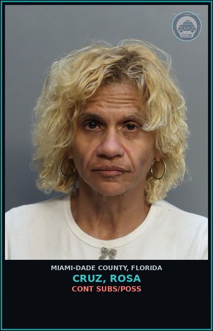 CCW arrest card for CRUZ, ROSA in Miami-Dade County: CONT SUBS/POSS