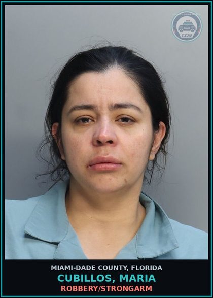 CCW arrest card for CUBILLOS, MARIA in Miami-Dade County: ROBBERY/STRONGARM