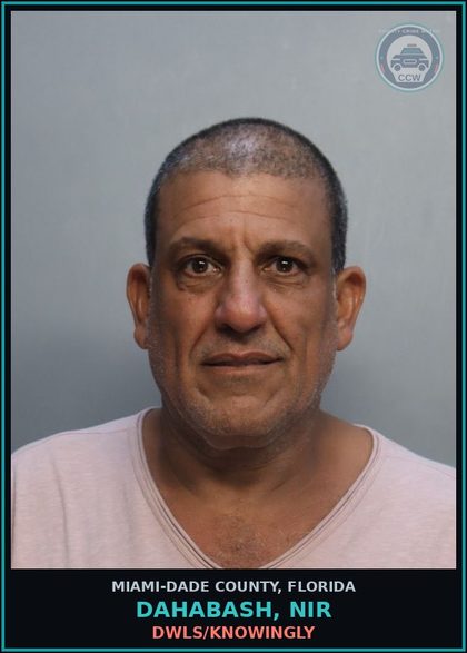 CCW arrest card for DAHABASH, NIR in Miami-Dade County: DWLS/KNOWINGLY