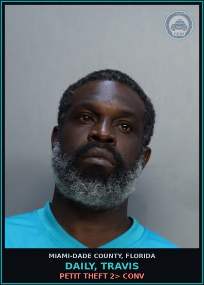 CCW arrest card for DAILY, TRAVIS in Miami-Dade County: PETIT THEFT 2> CONV