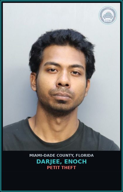 CCW arrest card for DARJEE, ENOCH in Miami-Dade County: PETIT THEFT