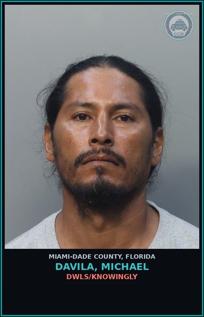 CCW arrest card for DAVILA, MICHAEL in Miami-Dade County: DWLS/KNOWINGLY