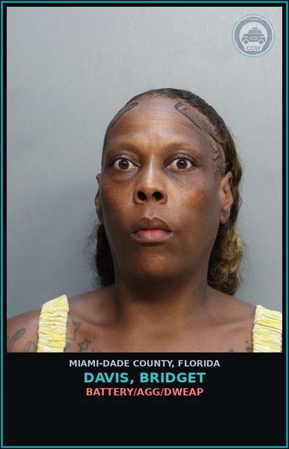 CCW arrest card for DAVIS, BRIDGET in Miami-Dade County: BATTERY/AGG/DWEAP