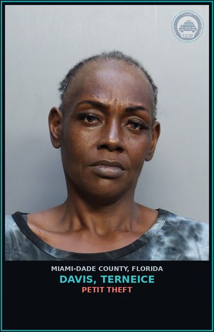 CCW arrest card for DAVIS, TERNEICE in Miami-Dade County: PETIT THEFT