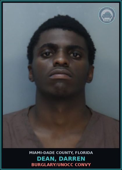 CCW arrest card for DEAN, DARREN in Miami-Dade County: BURG/UNOC/CONV/AR/MA